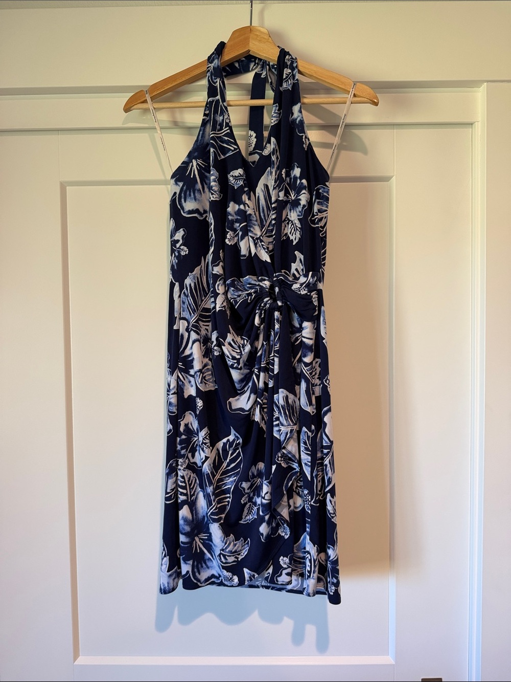 Tommy Bahama Navy and White Halter Tie-Waist Midi Dress